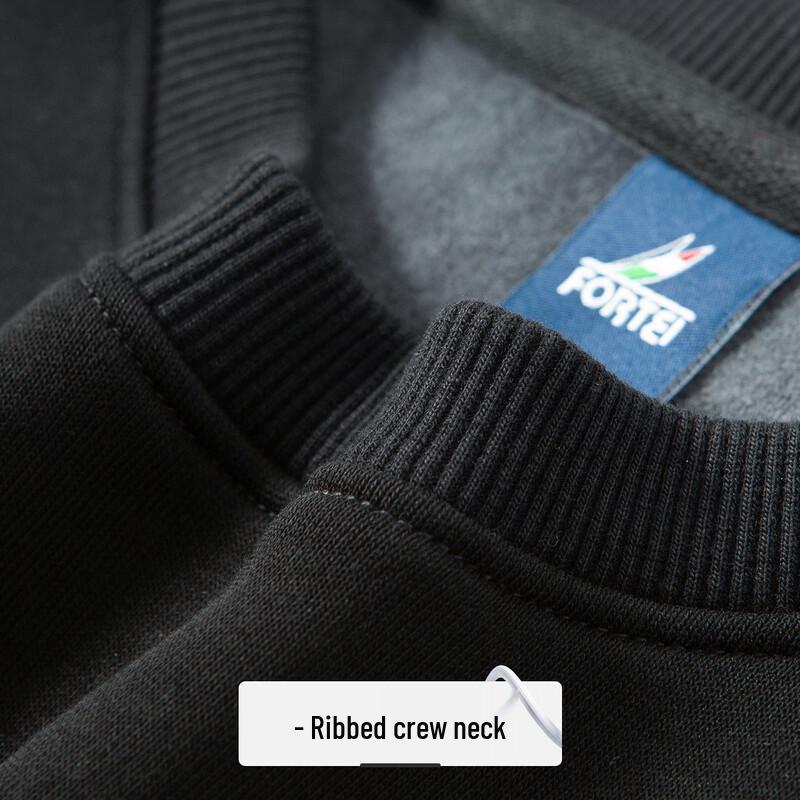 Futing Men's Plush-Lined Cotton & Silk Blend Crew Neck Sweatshirt