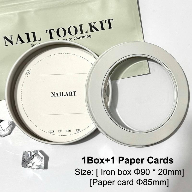 False Nail Press On Wearing Circular Iron Display Box With Display Card Nail Packing Box For Fake Nails Finished Product