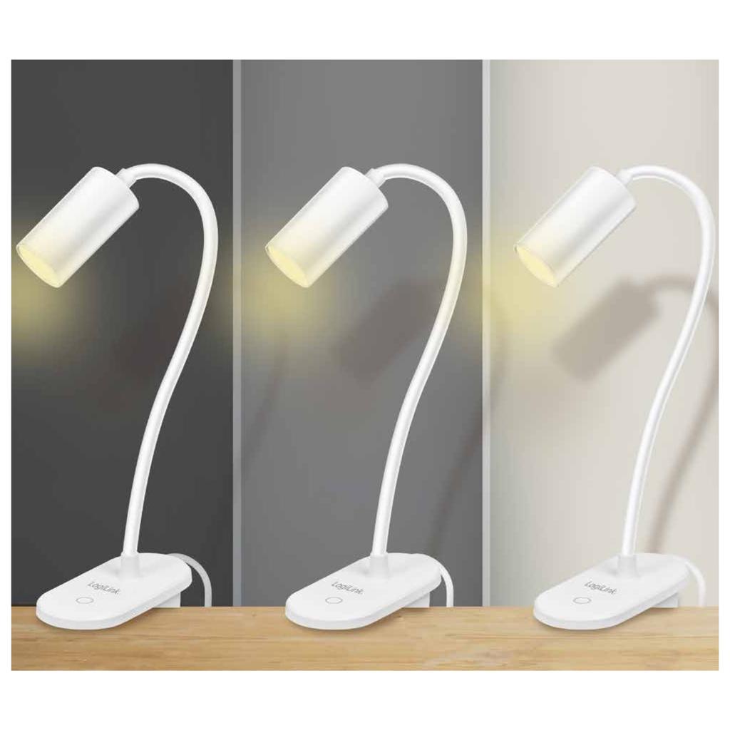 LogiLink USB Desk LED Reading Lamp with Clip-On Touch Control Night Light