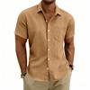 Men's Linen Short Sleeve Hawaiian Shirt Loose Fit Collar Casual Summer Top
