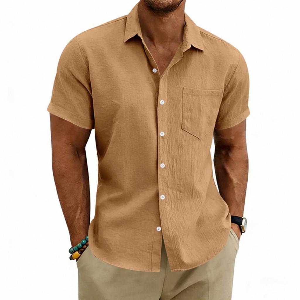 Men's Linen Short Sleeve Hawaiian Shirt Loose Fit Collar Casual Summer Top