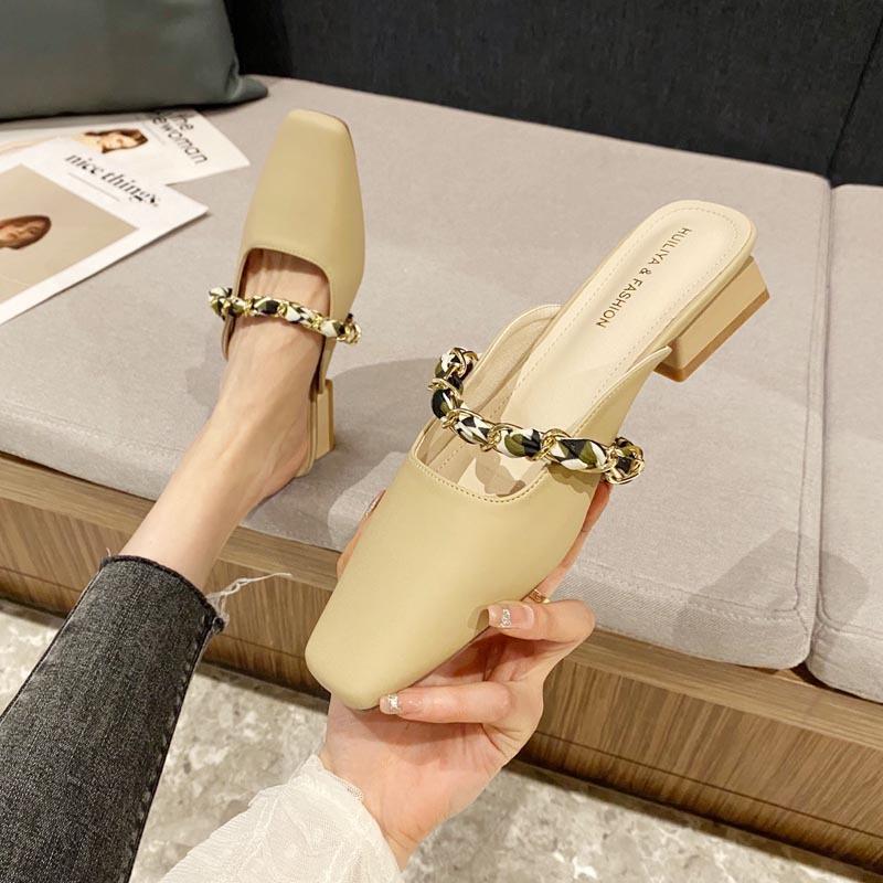 

Баотоу полутапочки женские сандалии толстый каблук мягкая кожа универсальный сказочный стиль мюли высокие каблуки туфли-лодочки 2025-8 39 хаки