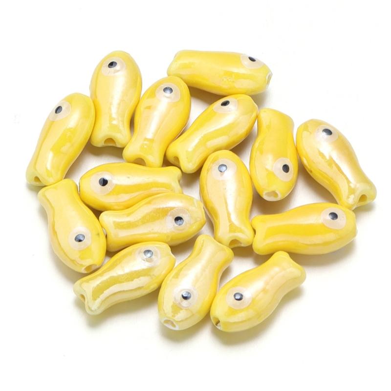 10 Pieces Artistic Double Sided Ceramic Fish Beads Crafting Supplies Spacers For Homemade Jewelry Phone Chains