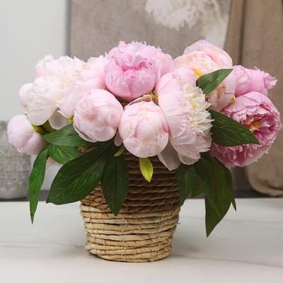2 Pcs 6 Heads Peonies Silk Plants Artificial Flowers Bouquet for DIY Wedding Party Table Center Pieces Room Decor Home Office Fake Floral Gift Box