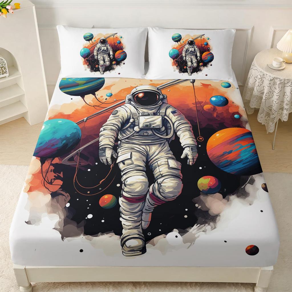Math Galaxy Cartoon Planet Pattern Sheet Three-Piece Digital Printing Bedding Boys Girls