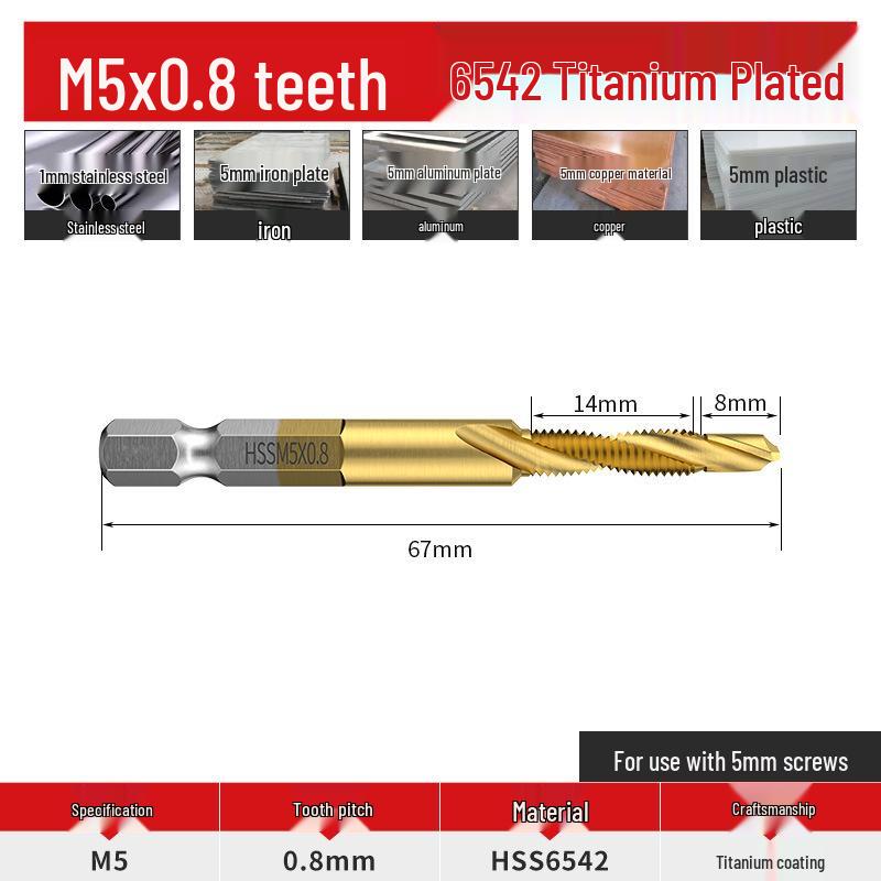 Hex Shank HSS Titanium Drill & Tap Combo Bit for Drilling, Tapping & Hole Cutting.