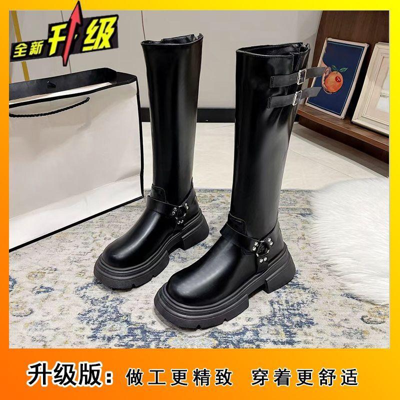 Thick-soled Small High Boots Women's 2025 Autumn and Winter New Retro But Knee Belt Buckle Women's Martin Boots
