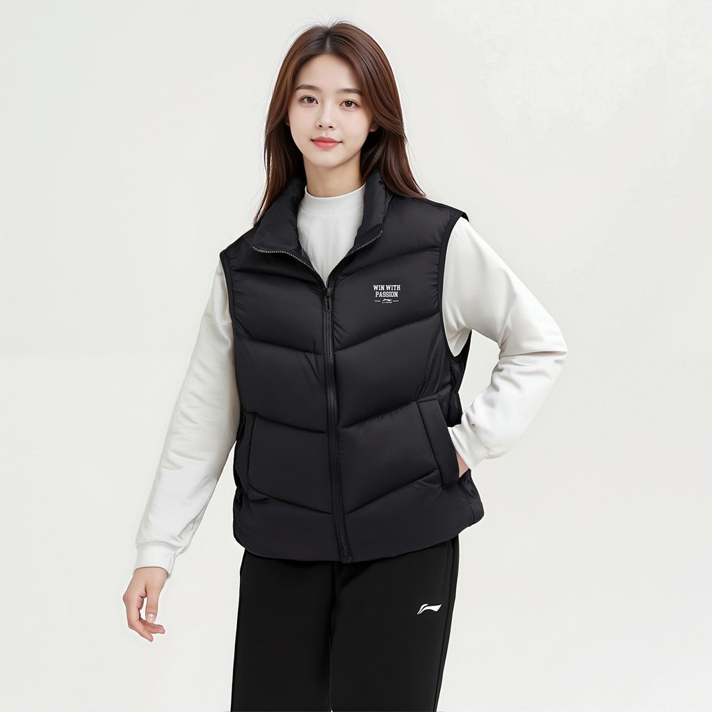 Li Ning Comfortable Casual Simple Letter Print Stand Collar Vest Women vests AMRV126-1