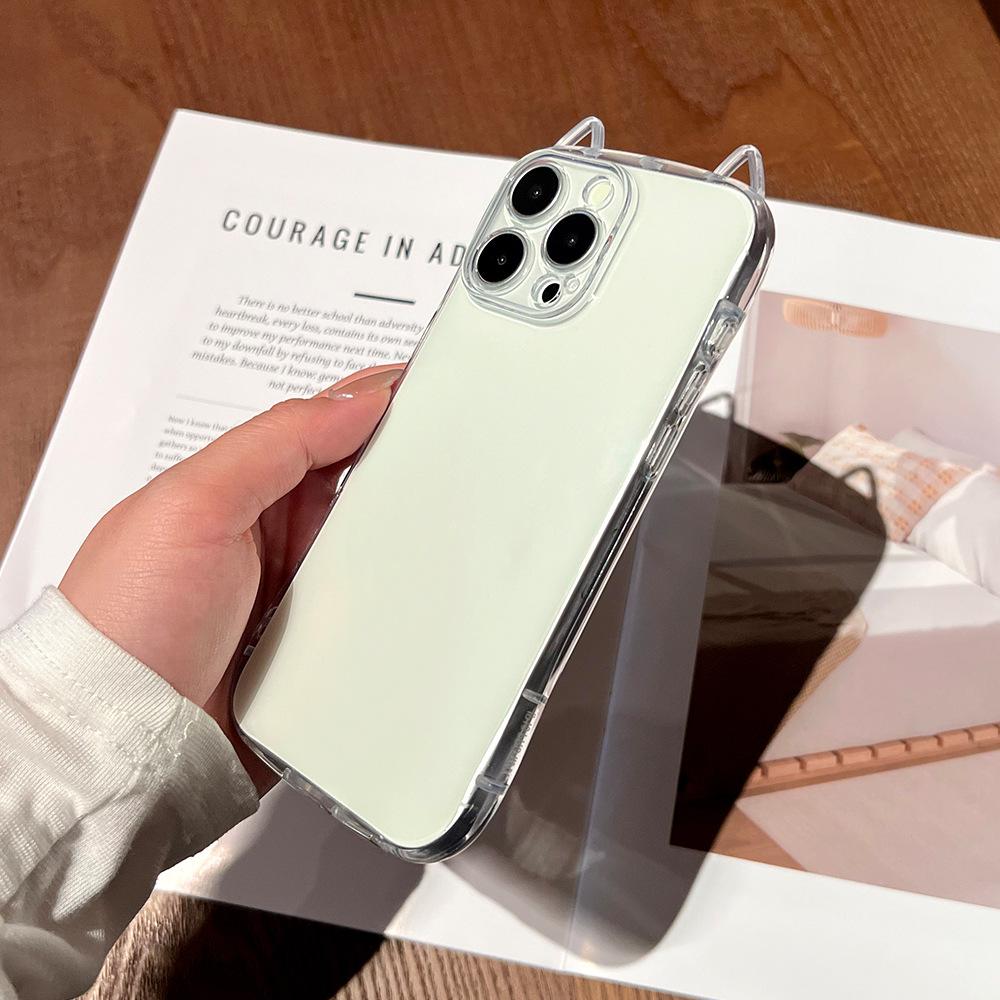 Cat Ears Clear Phone Case For iPhone 17 Air 16 Plus 15 14 13 12 11 Pro Max X XS XR 7 8 SE 2022 2020 Minimalist Shockproof Transparent Protective Cover