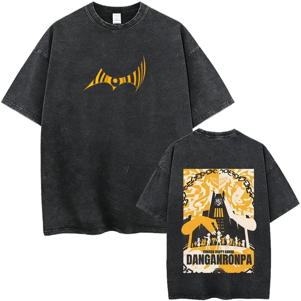 Washed Vintage Anime Danganronpa Graphic T-shirts Men Women Clothing Manga Retro Oversized Short Sleeve T Shirts Tops Streetwear