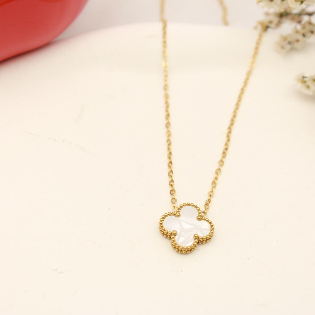 Collier double face en titane 18 carats avec trèfle à quatre feuilles porte-bonheur pour femme, 15 mm