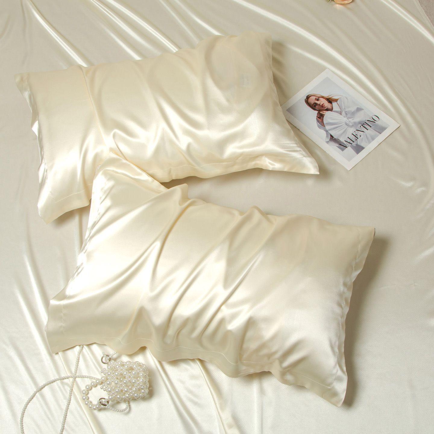 Комплект из двух летних шелковых наволочек - шелк тутового шелкопряда и тенсел, прохладный ледяной шелк, 48x74см 48x74cm (single)