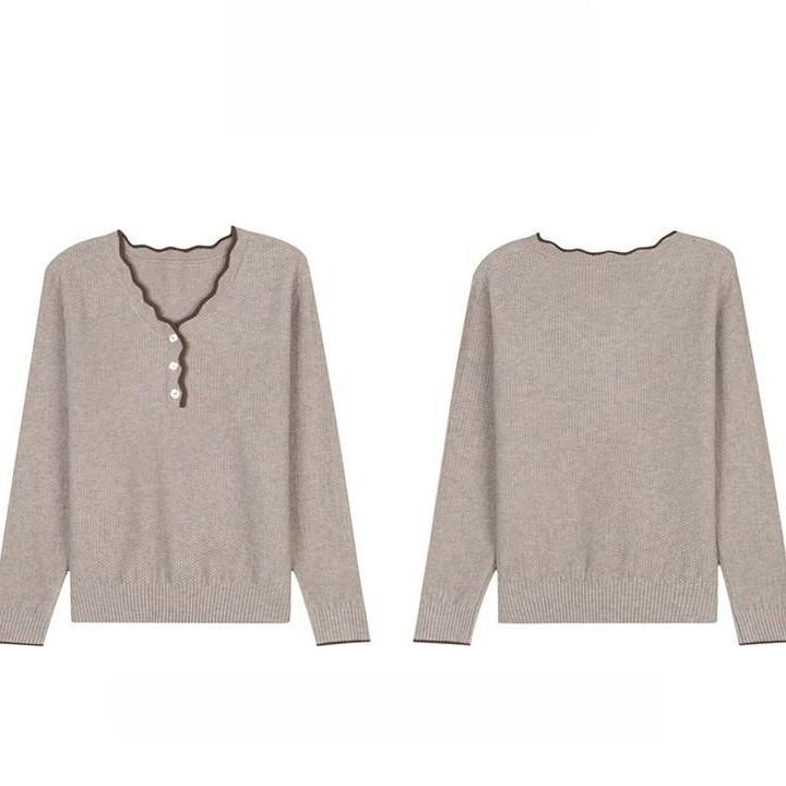 V-neck Sweater Women's Autumn and Winter Casual Long-sleeved Multi-color Base Knitted Sweater Loose Warm Pullover Long-sleeved Top