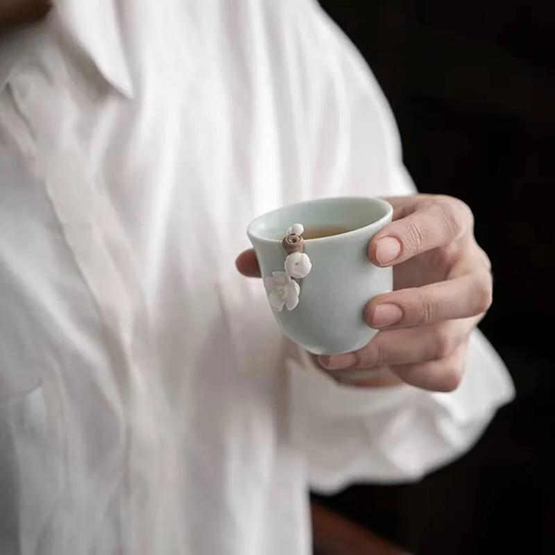 Creative Ru Kiln Handmade Knead Plum Blossom Master Cup Household Ceramic Tea Cup Tea Ceremony Customized Teaset Gift Packaging