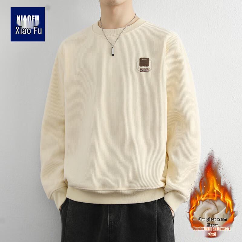 Men s Trendy Fleece-Lined Embroidered Crew Neck Sweater M