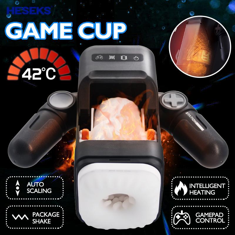 New Automatic Male Heating Masturbator 10 Thrusting & Vibration Modes Penis Trainer with Phone Holder Adult Sex Toys & Games