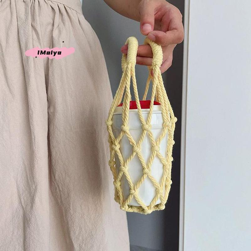 M-Portable Coffee Cup Bag Hollow Out Bottle Bag Practical Mugs Bag Foldable Water Bottle Bags Woven Net Bag Cup Cover
