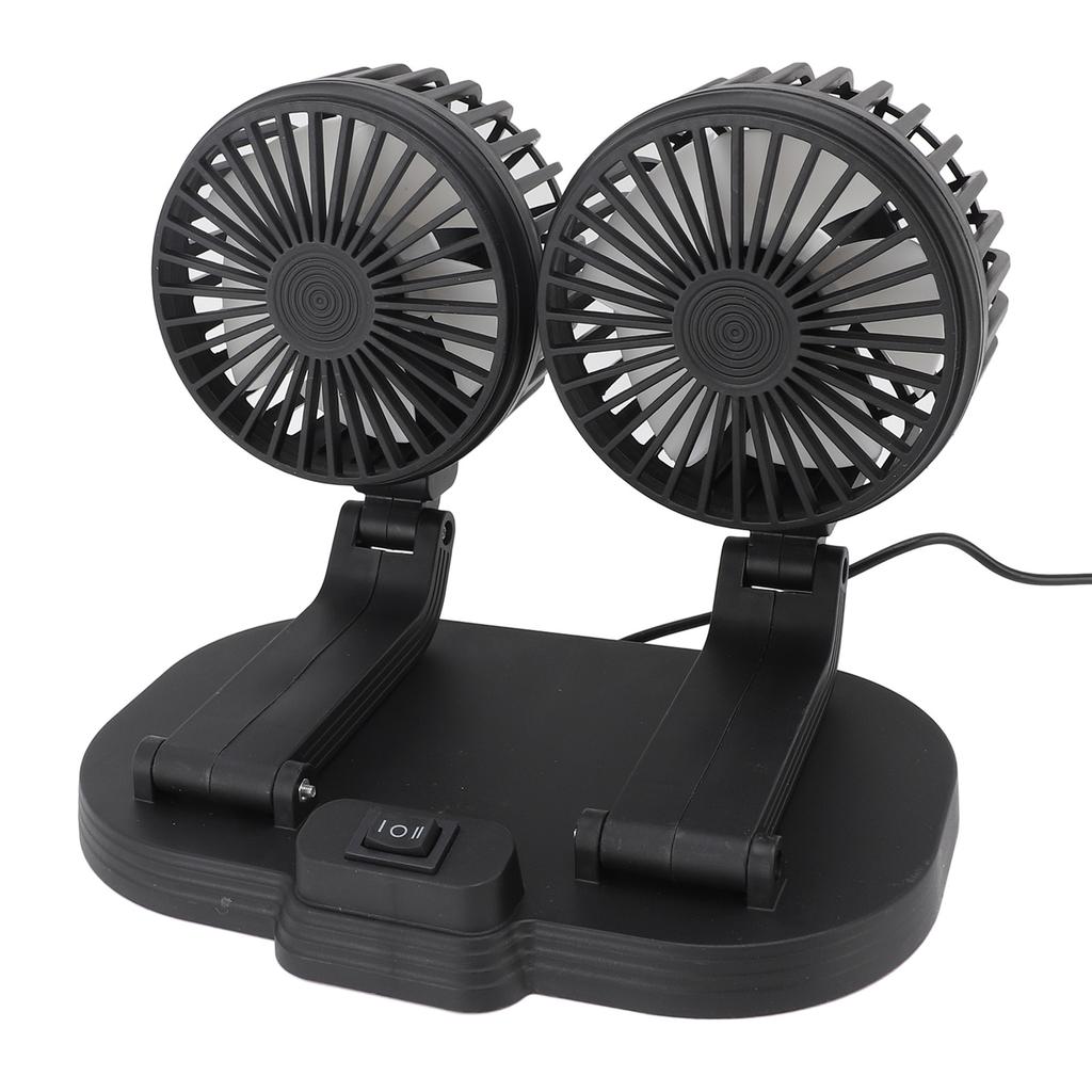 Dual Heads USB Fan for Car Dashboard Multi Speeds Quiet Portable Vehicle Cooling Fan for RV Truck