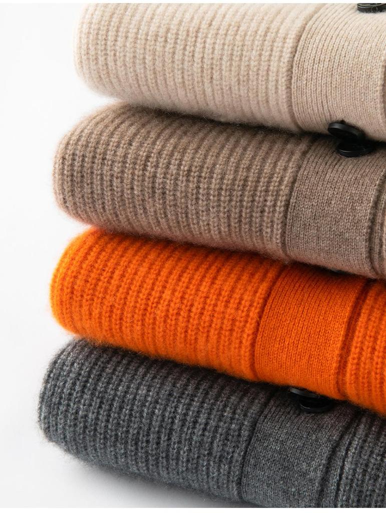 Autumn/Winter 2026 Women's Cashmere Lapel Cardigan - Ribbed Knit Single-Breasted Jacket