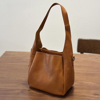 Genuine Leather Retro Women's Bag Commuting Soft Cowhide Solid Color Handbag Versatile Shoulder Bag