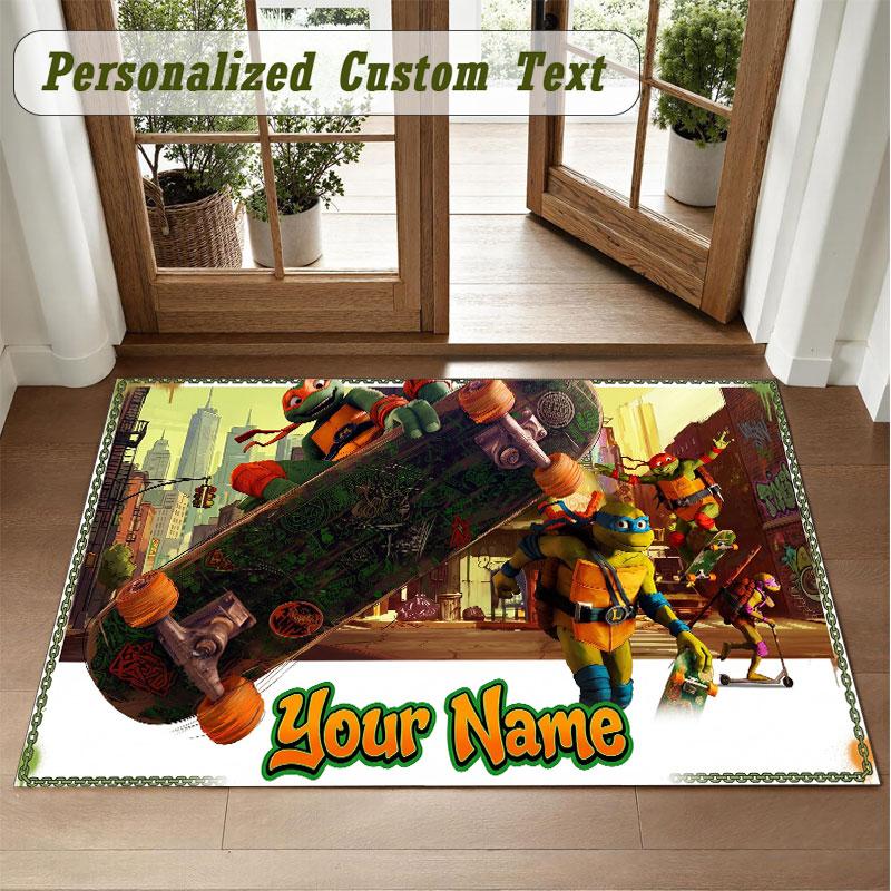 Crystal Velvet Square Rug Custom NameTeenage Mutant Ninja Turtles Pattern Non Slip Home Floor Decor Rug