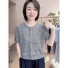 Women's Hollow Out Knit Cardigan Short Sleeve Button Up Lightweight Sheer Summer Casual Top