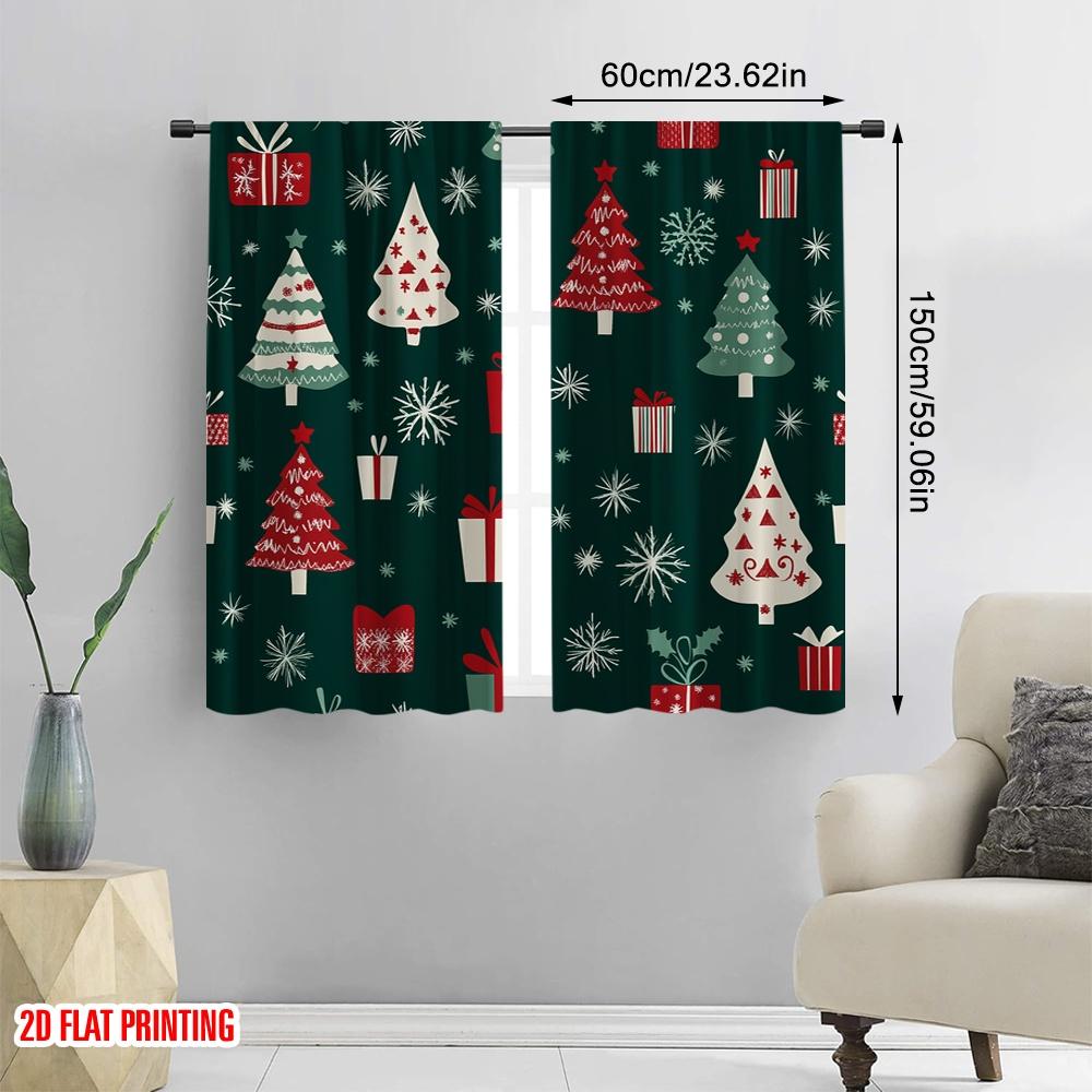 2pcs,2D Plane Printing Creative Curtains Christmas Trees Snowflakes Gifts_d (3) Polyester Woven (without Rod) Room Decor Ldeal