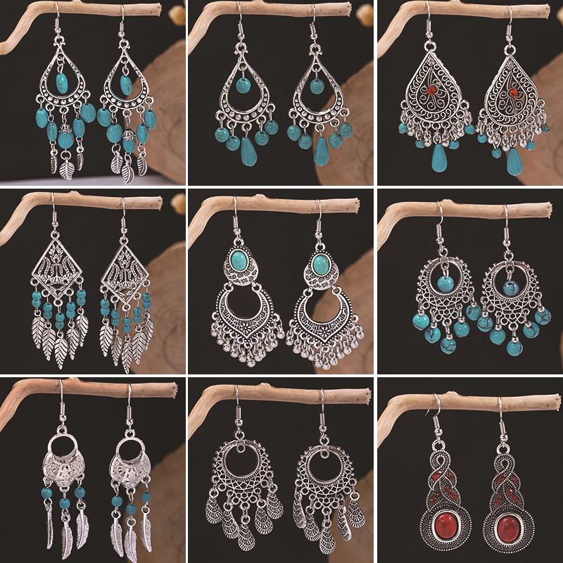 Bohemian Tassel Turquoise Earrings: Retro Ethnic Style Dangle Jewelry