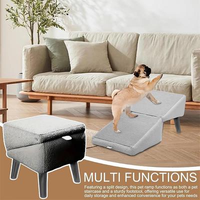 2-In-1 Convertible Wooden Home Step Stool Dog Ramp Stairs, Dog Ramp Ottoman, Folding Non Slip Split Ottoman Doggie Ramp