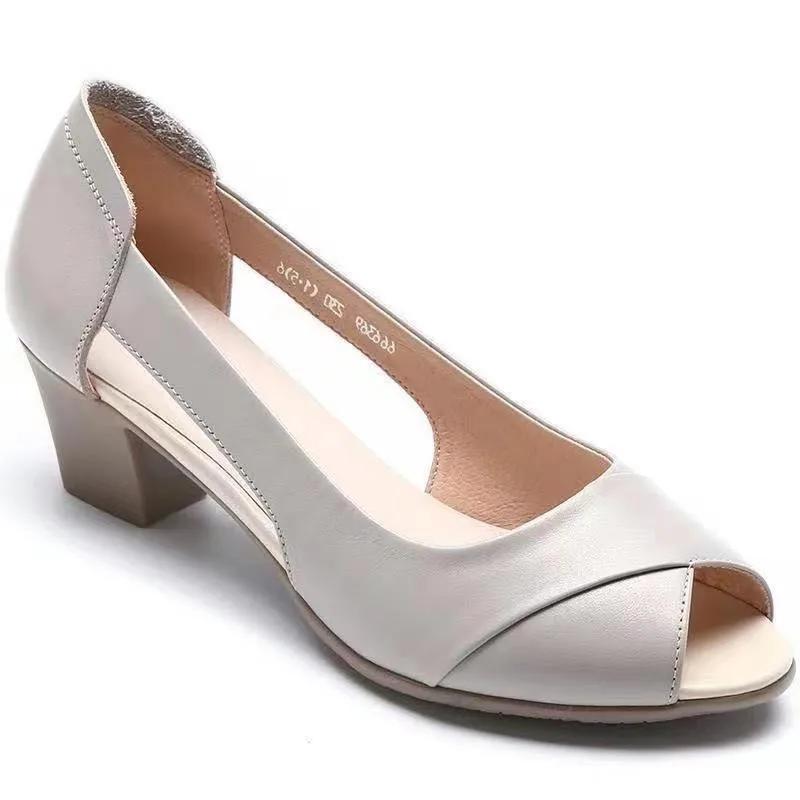 2024 Fashion Shoes for Women Slip On Women's Sandals Solid Slip On Open Toe Chunky Heels Neutral Mature Fish Mouth Sandals