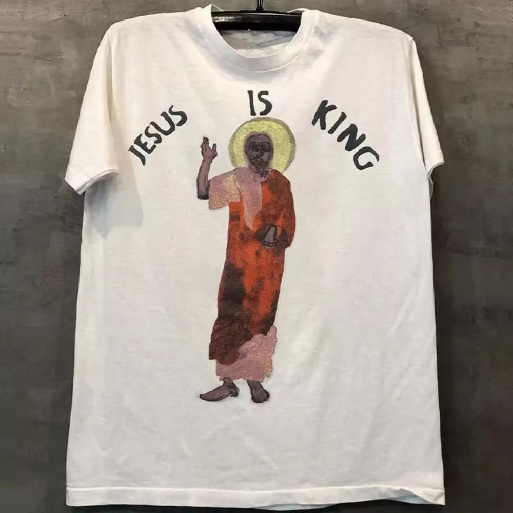 

Kanye West Jesus Is King Basic White Tshirt Classic Casual Print 2026 Summer Unisexs Womens Street Wear Daily Clothing 4XL