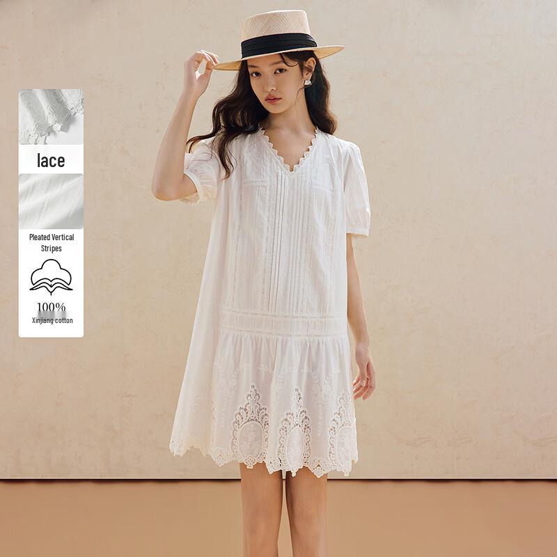 INMAN 100% Cotton French Lace A-Line Dress M