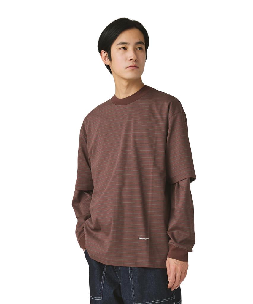 Snow Peak Organic Cotton Mercerized Border Short Size M T-Shirt TS-25AU013, Sleeve, Men's/Women's, Brown,