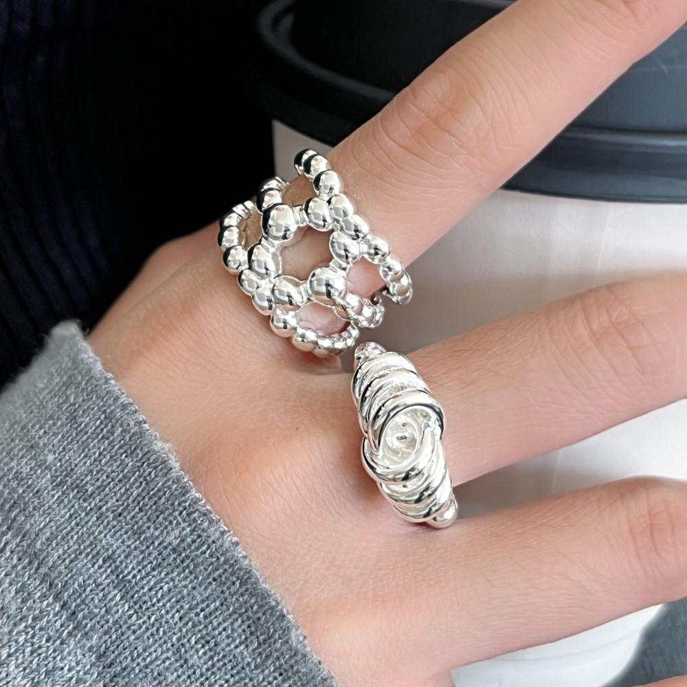 PANJBJ 925 Silver Ring For Women Bread Wide Huge Punk Design Hollow Out Ins Adjustable Jewelry Party Gift Dropshipping Wholesale