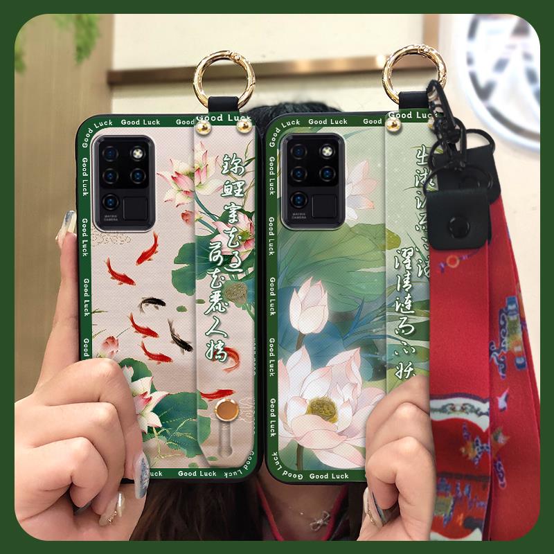 Fashion Lanyard Phone Case For Oukitel C21 Wristband Kickstand Elderly Lady Waterproof For Mom Anti-knock Shockproof