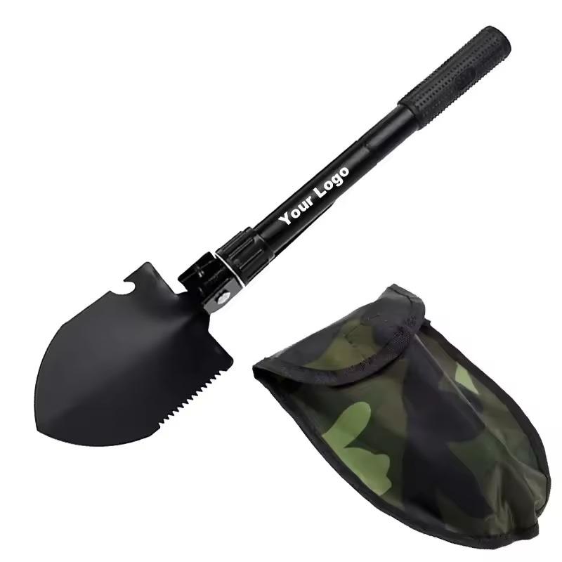 Folding Survival Shovel Camping Shovel W/Pick Multitool Foldable Collapsible Spade for Camping Backpacking Gardening One black piece