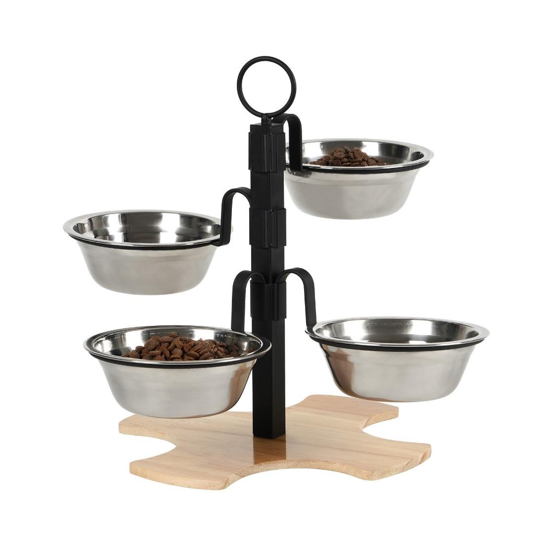 

Cats Dogs Adjustable Height Feeding Drinking Set High Platform Ease Neck Strain Comfy Eating, Elevated Pet Bowls With Stand чорний