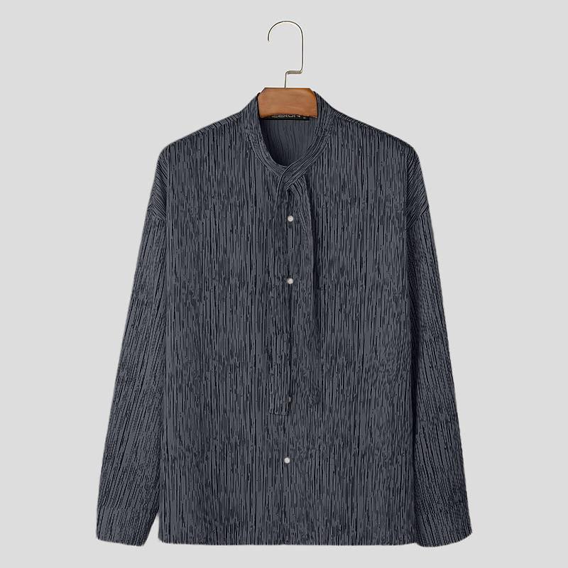 

INCERUN Большие мужские рубашки в полоску с длинным рукавом и воротником-стойкой, повседневные топы на осень S темно-серого