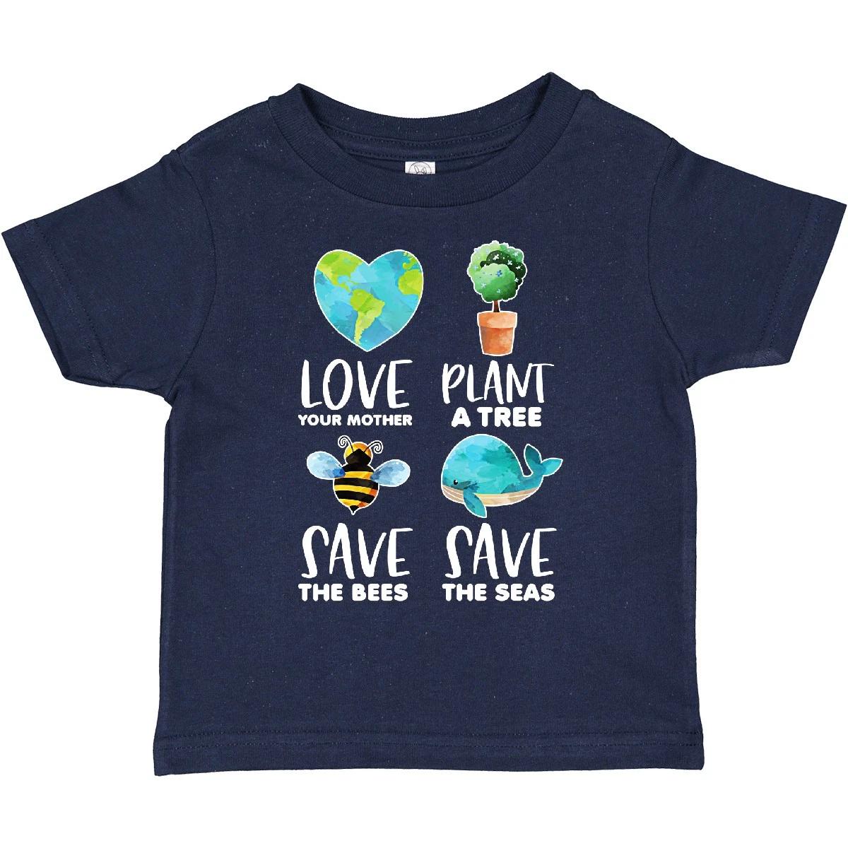 Inktastic Earth Day Plant A Tree Save The Bees Save The Seas Toddler T-Shirt 22 100