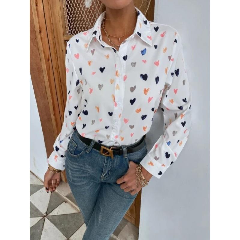 Fashion Women's Printed Button Lapel Long Sleeve Loose Casual  Top Shirt