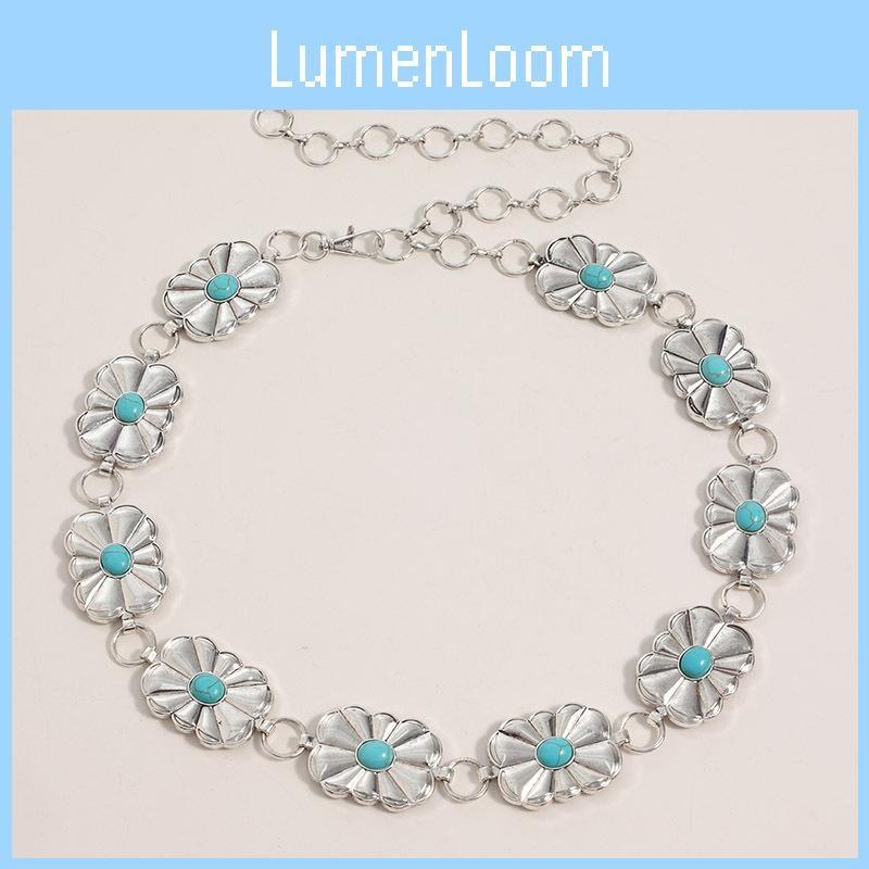 Spring Summer Womens Waist Belt With Turquoise Carved Accents And Hook Closure