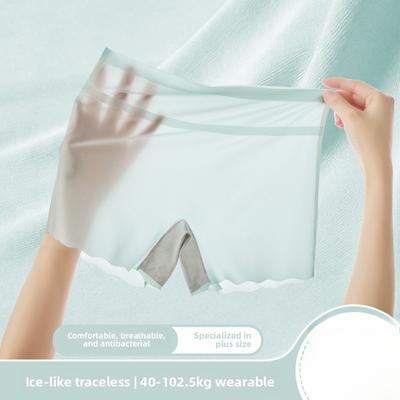 Plus Size Women's Summer Ice Silk Non Mark Quick Drying Breathable Cotton Crotch High Waist Flat Angle Briefs