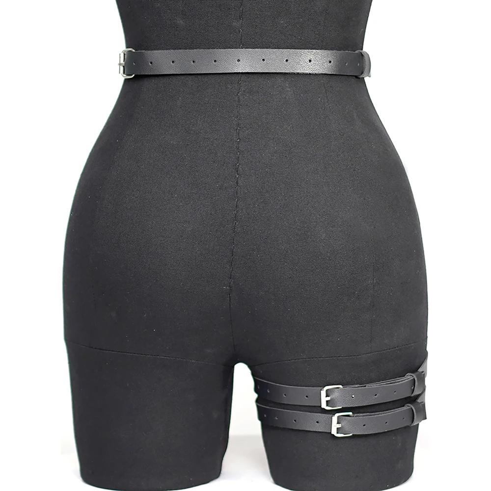 Modische Damen PU-Leder Bein Harness Körper Harness Brust Punk Gothic Bein Strumpfhalter Gürtel Gothic Taillengürtel Bekleidung Accessor
