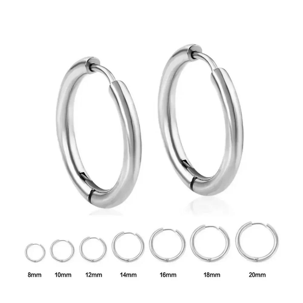 8-20mm Edelstahl Creolen Goldfarbe Hiphop Steampunk Stil Silber Ohrringe für Damen Herren Push Back Ohrschmuck Set