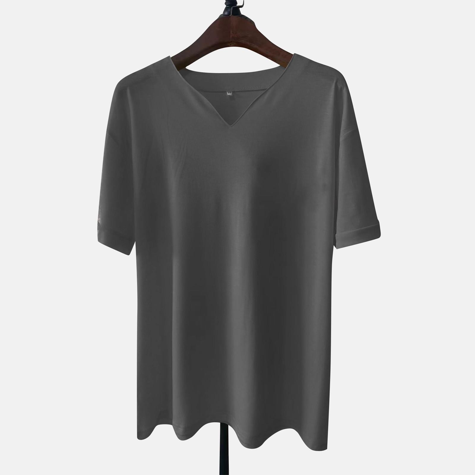 

Мужская повседневная однотонная мужская деловая футболка с v-образным вырезом и коротким рукавом для фитнеса XXL