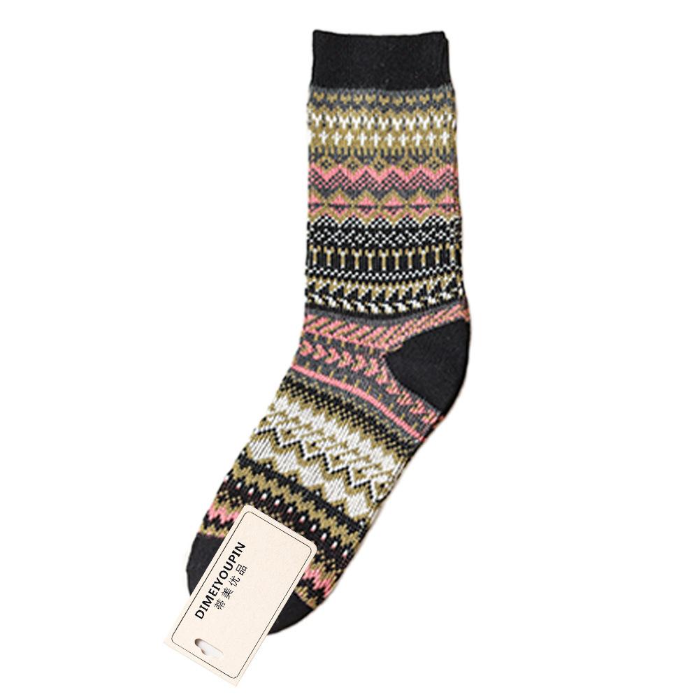 

Носки до середины икры, Утепленные и теплые в этническом стиле, Ретро носки двойной вязки для осени и зимы, Длинные носки, Носки махровые из толстой нити 1 pair чёрный