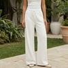 Lounge Wear Pants Women Wide Leg Pants, Drawstring Waist Loose Casual Adjustable Trousers Trousers, Solid Color Palazzo with Pockets