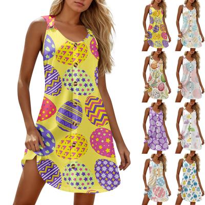 Summer Dresses For Women Beach Boho Sleeveless Printing Tshirt Tank Sundresses