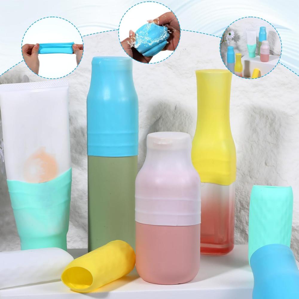 5/6 silicone bottle caps for travel essentials accessories, leak-proof elastic caps, suitable for travel-sized bottles of toilet
