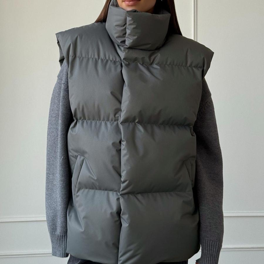 

Женский зимний стеганый свободный пуховик, легкий на молнии с воротником-стойкой, утепленный пуховик без рукавов, пальто с карманами, теплая верхняя одежда для женщин L